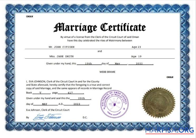 Downloadable Oman marriage certificate Word and PDF template